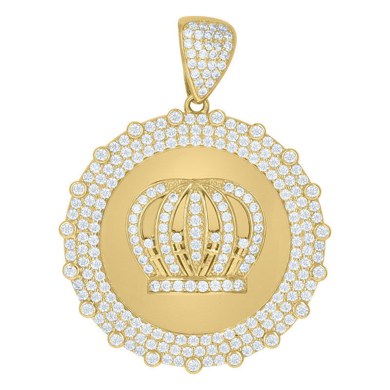 10kt Two-Tone Gold Men Cubic-Zirconia Fashion Crown Medallion Charm Pendant