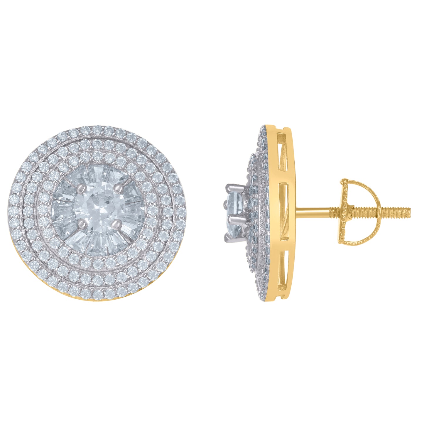 Sterling Silver Or Yellow-Tone Womens Baguette Cubic-Zirconia Cluster Fashion Stud Earrings