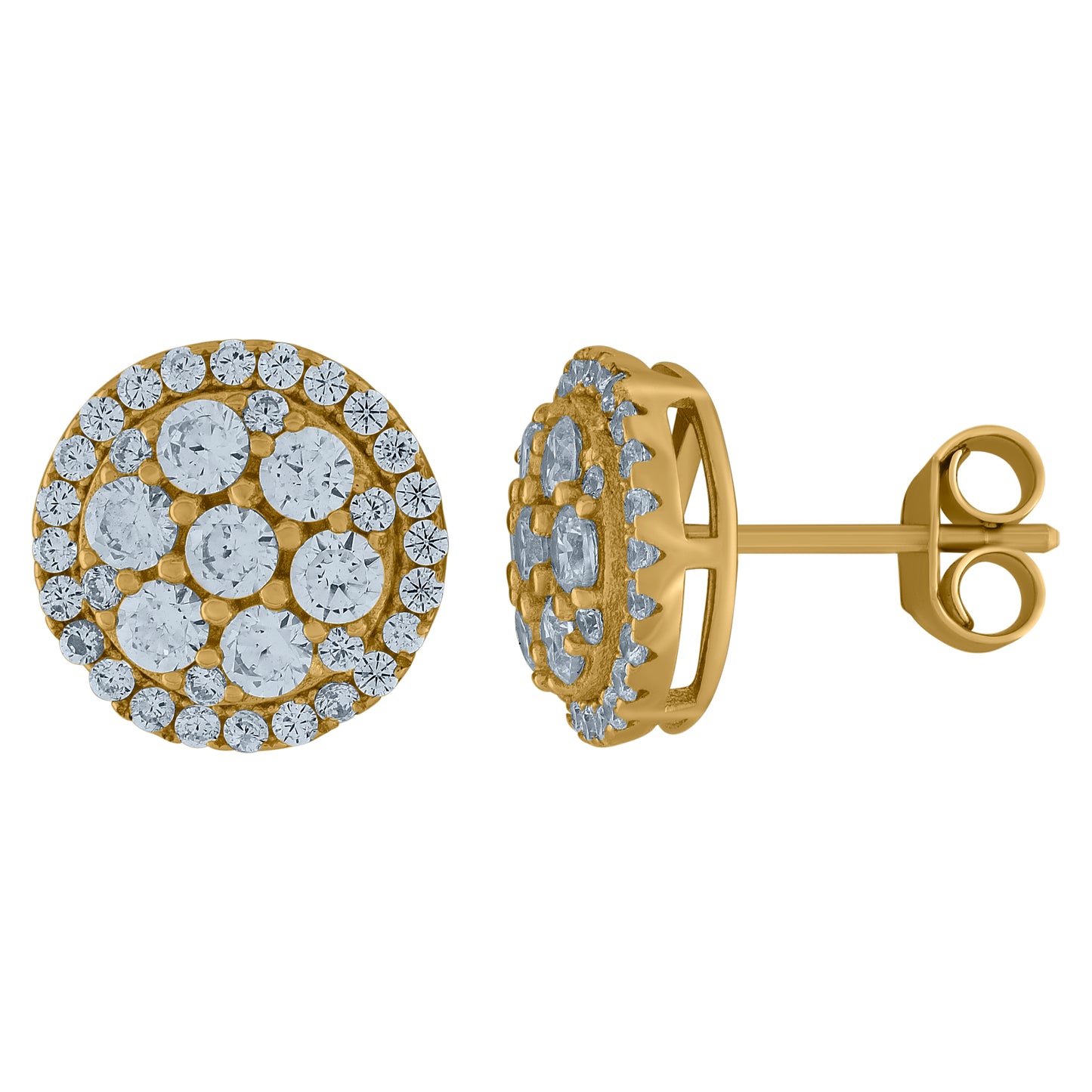 Sterling Silver Or Yellow-Tone Unisex Cubic-Zirconia Round Fashion Stud Earrings