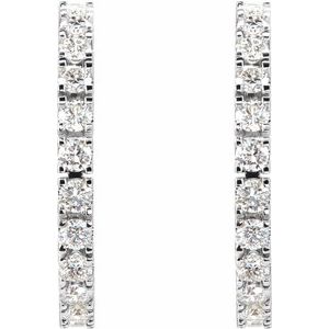 14K White Gold Pair Round Shape 2Mm Si1-Si2, Gh 1 Ctw Lab-Grown Diamond Hoop Earrings, Length: 20.5 Mm, Thickness: 2.2 Mm