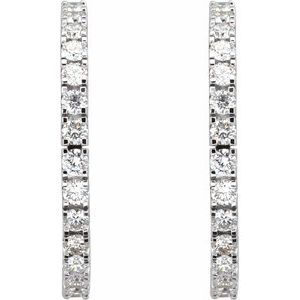 14K White Gold Pair Round Shape 2.4Mm Si1-Si2, Gh 2 1/5 Ctw Lab-Grown Diamond Hoop Earrings, Length: 27.7 Mm, Thickness: 2.5 Mm