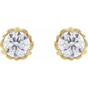 14K Yellow Gold Round 4Mm Si1-Si2, Gh 1/2 Ctw Lab-Grown Diamond 3-Prong Vintage-Inspired Friction Back Earrings