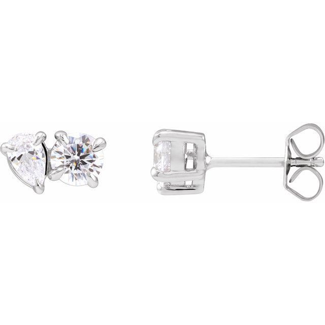 14K White Gold Pear 5 X 3.5 Mm Friction Backs Polished 1 1/6 Ctw Lab-Grown Diamond 2-Stone Stud Earrings