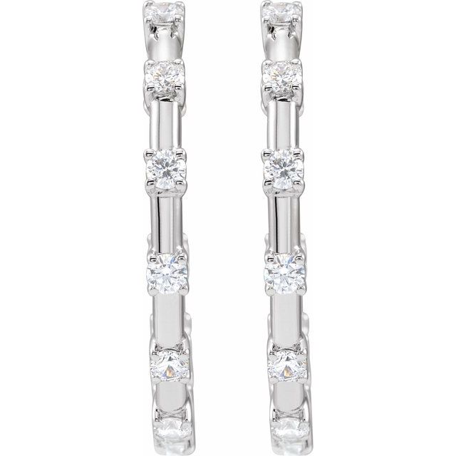 14K Yellow Or White Gold Round 25.14 Mm 2.5 Mm 2.1Mm Si1-Si2, Gh Pair Hinged Polished 1 Ctw Lab-Grown Diamond Hoop Earrings
