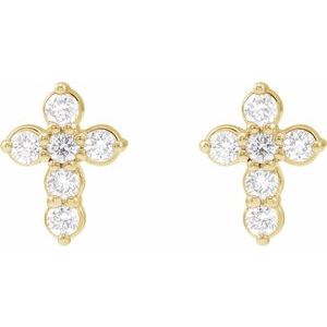 14K Yellow Gold Round 1.5 Mm 1/6 Ctw Natural Diamond Cross Earrings
