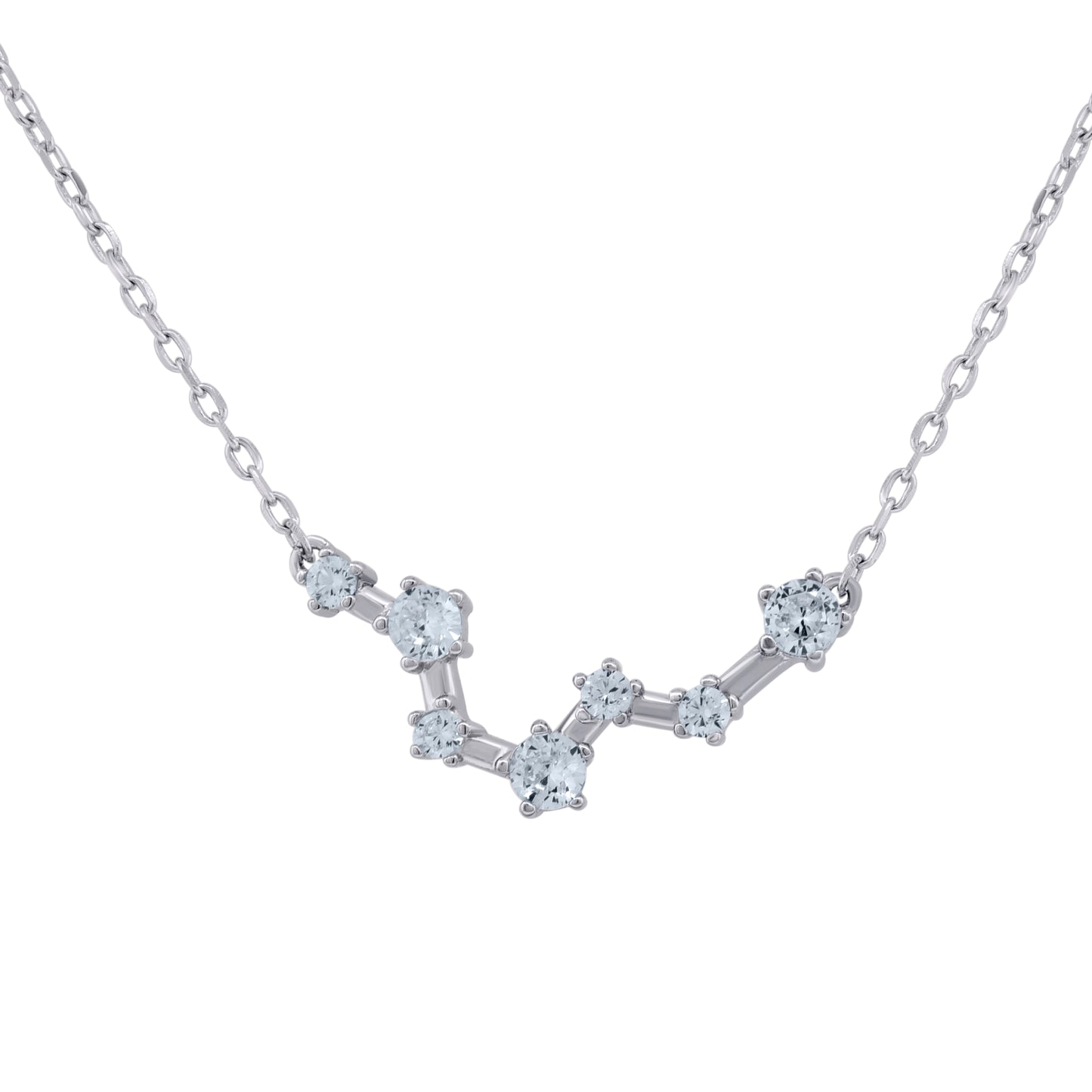 Sterling Silver Unisex Cubic-Zirconia Zodiac Sign Rolo Link Necklace 18 Inches