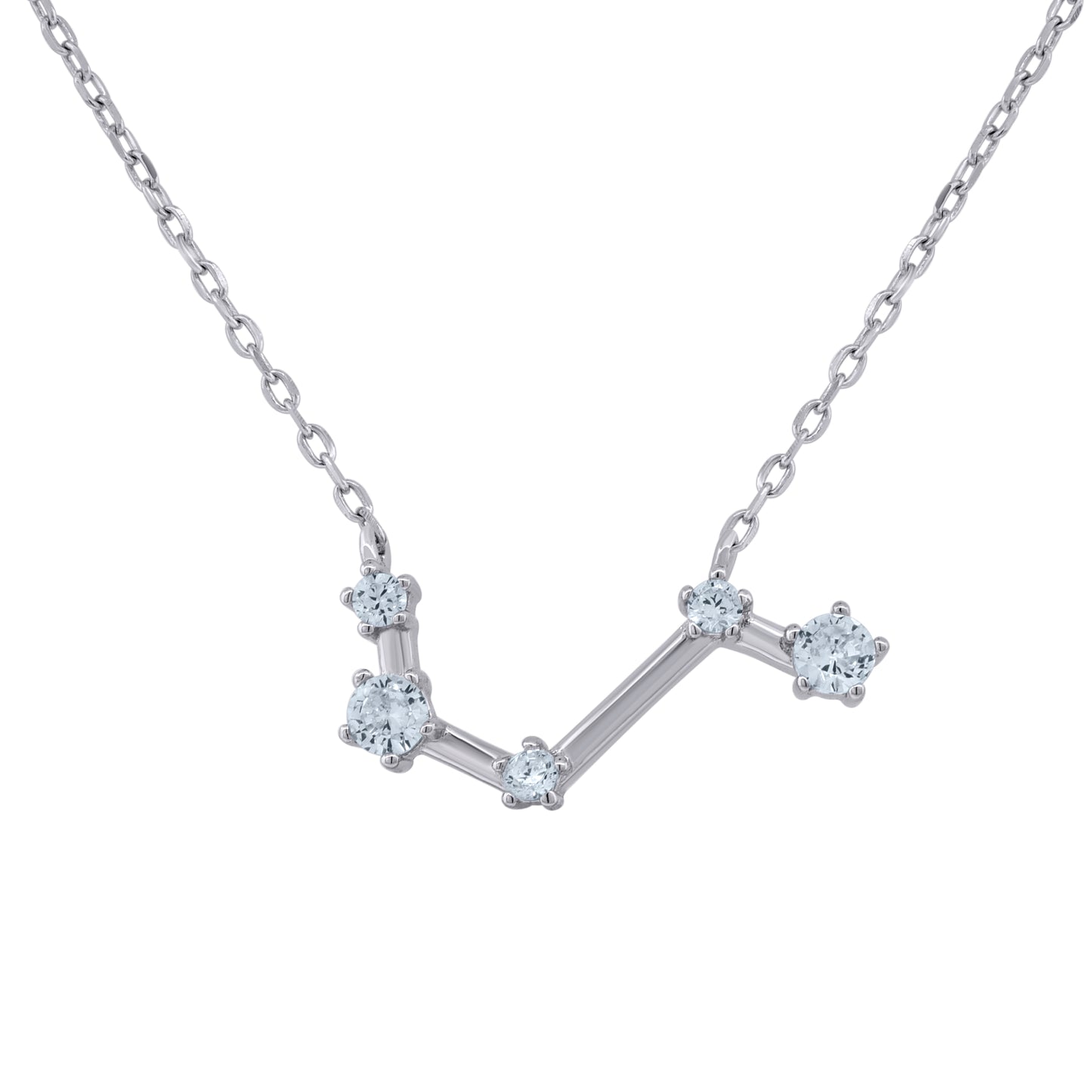 Sterling Silver Unisex Cubic-Zirconia Zodiac Sign Rolo Link Necklace 18 Inches