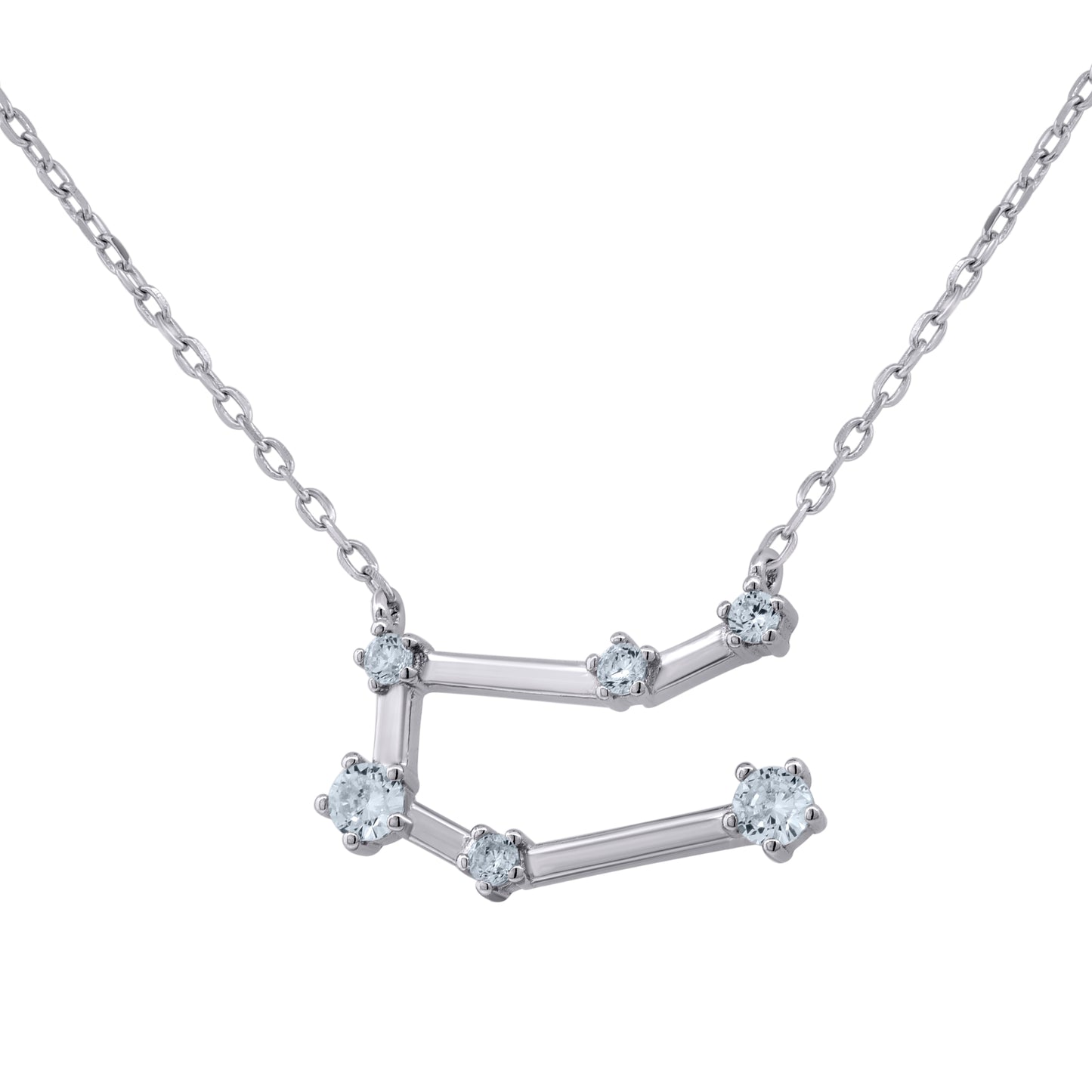 Sterling Silver Unisex Cubic-Zirconia Zodiac Sign Rolo Link Necklace 18 Inches