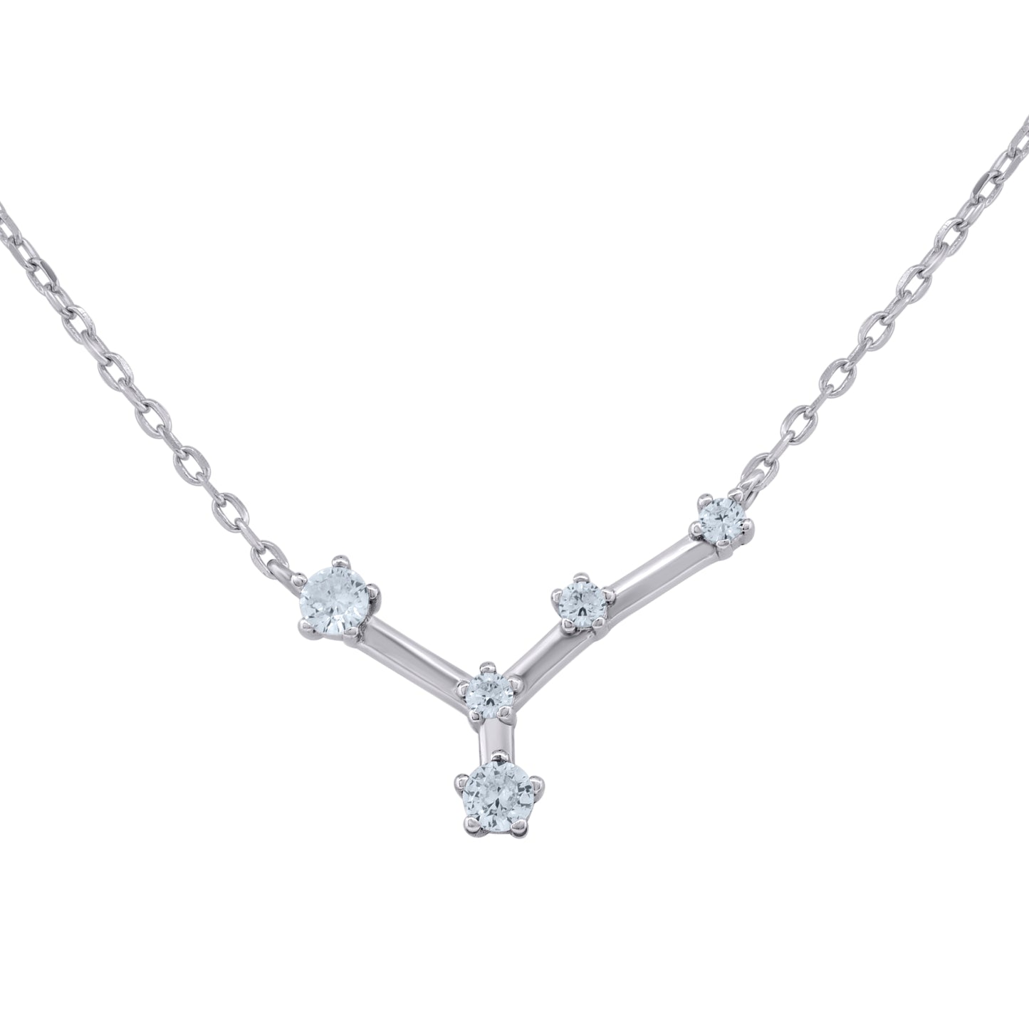 Sterling Silver Unisex Cubic-Zirconia Zodiac Sign Rolo Link Necklace 18 Inches