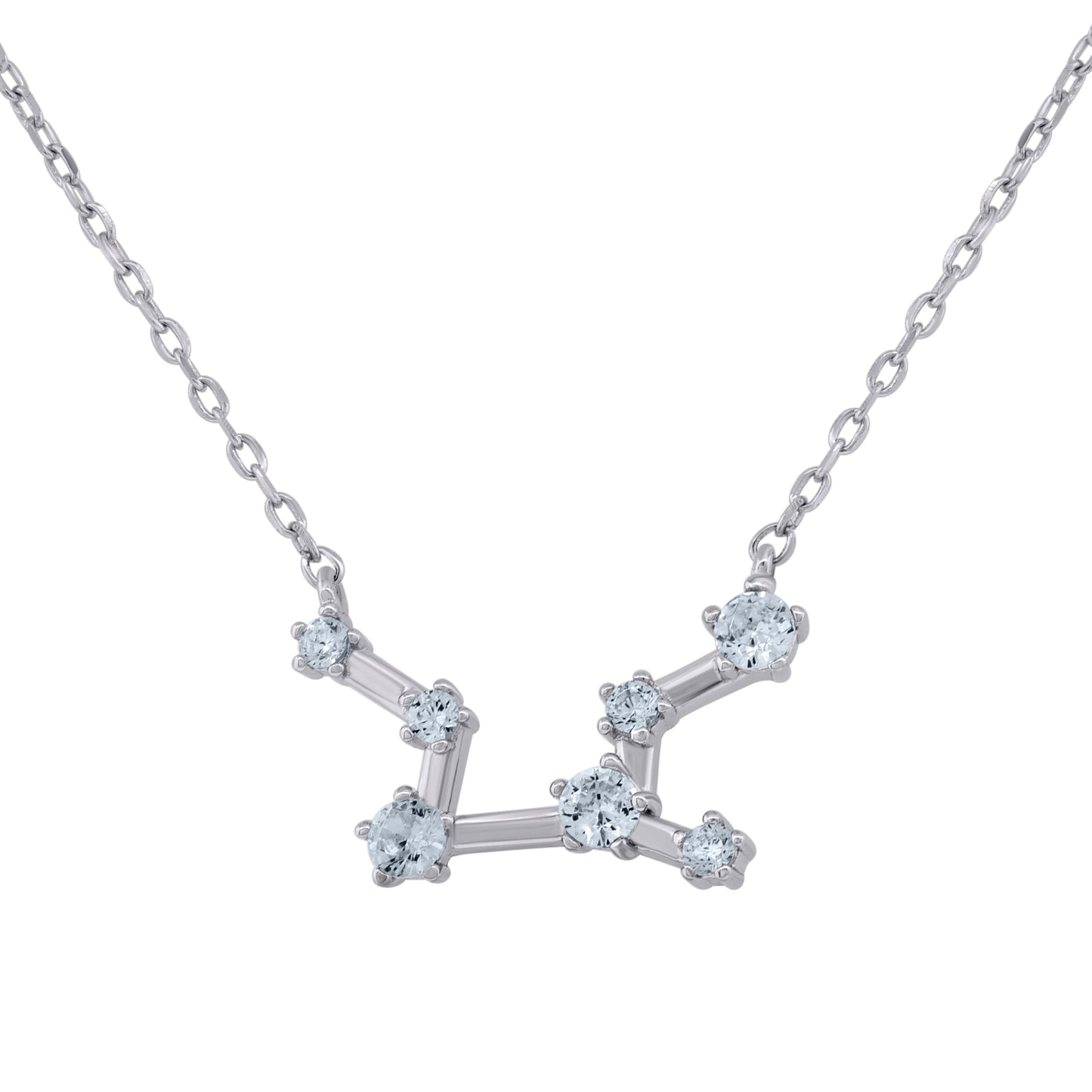 Sterling Silver Unisex Cubic-Zirconia Zodiac Sign Rolo Link Necklace 18 Inches