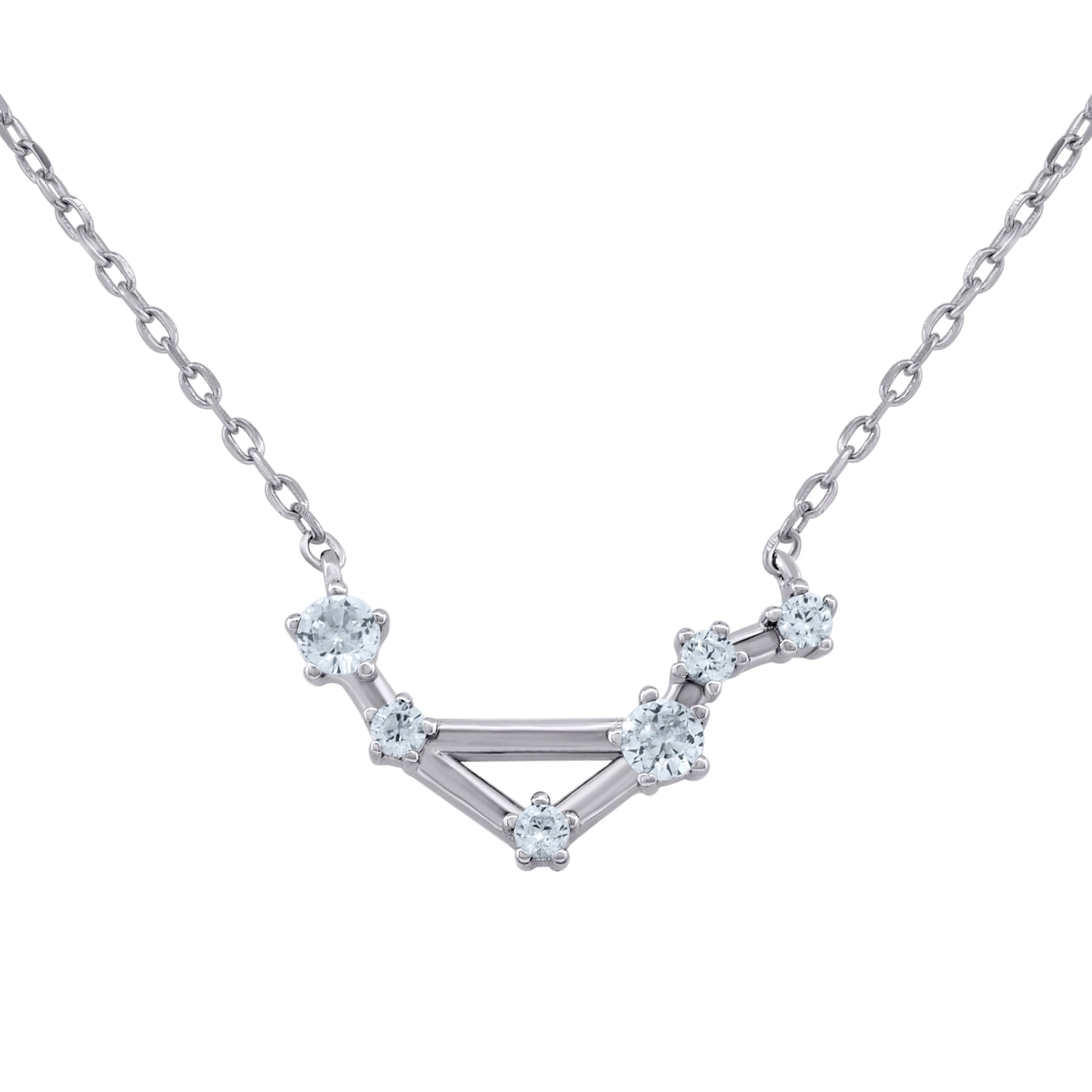 Sterling Silver Unisex Cubic-Zirconia Zodiac Sign Rolo Link Necklace 18 Inches
