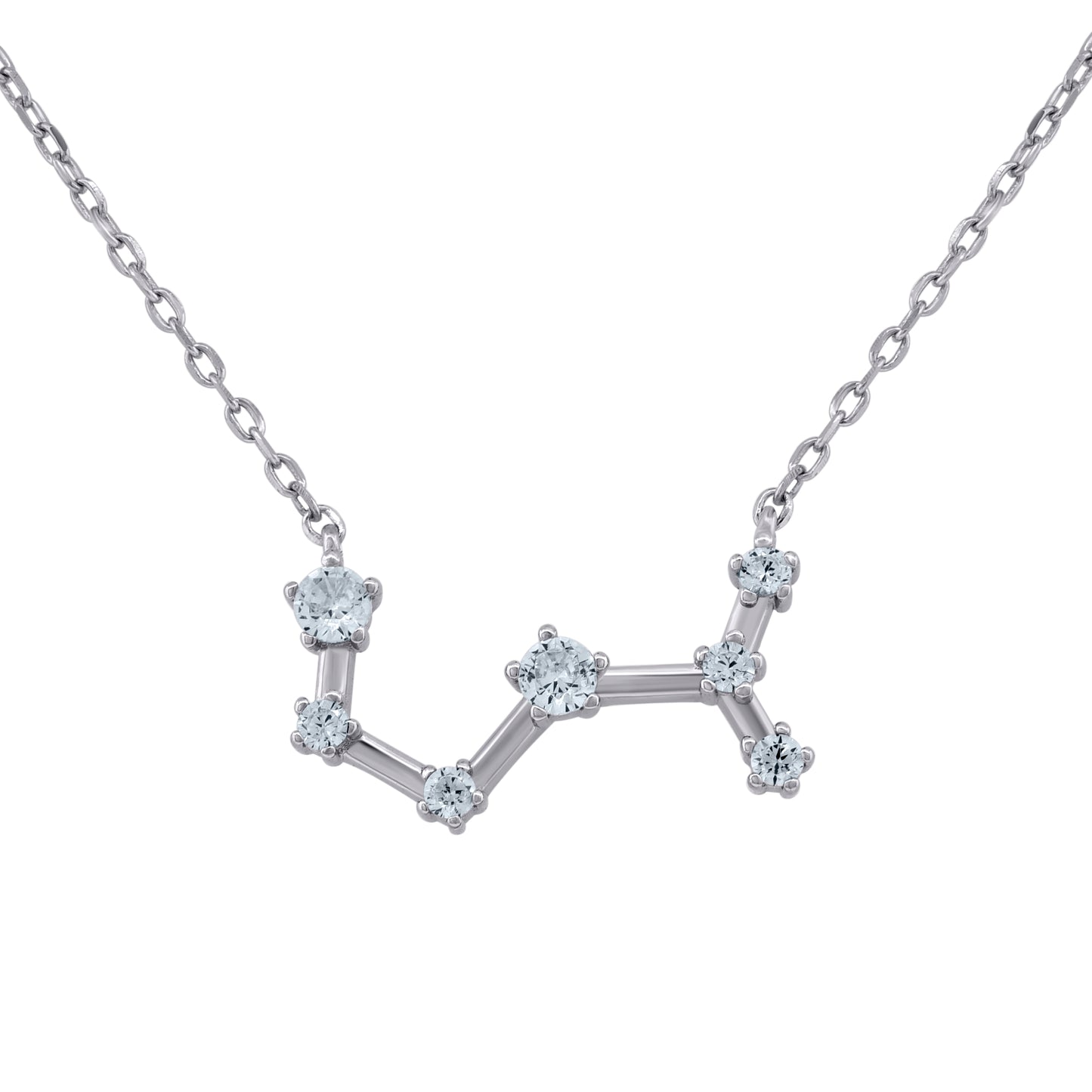 Sterling Silver Unisex Cubic-Zirconia Zodiac Sign Rolo Link Necklace 18 Inches