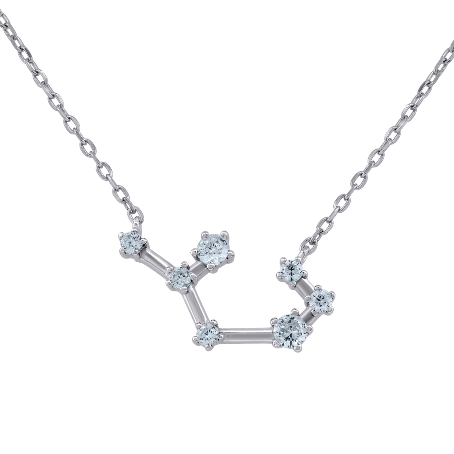 Sterling Silver Unisex Cubic-Zirconia Zodiac Sign Rolo Link Necklace 18 Inches