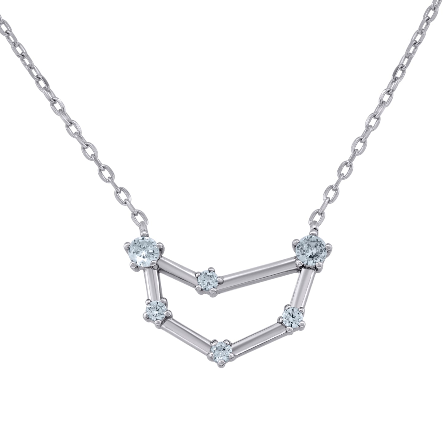 Sterling Silver Unisex Cubic-Zirconia Zodiac Sign Rolo Link Necklace 18 Inches