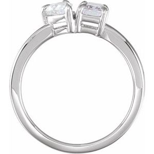 14K White Gold Emerald 6 X 4 Mm Polished 1 Ctw Lab-Grown Diamond 2-Stone Ring Size 7