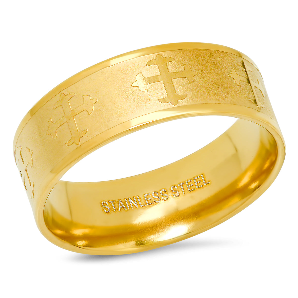 Stainless Steel Mens Yellow Cross Religious Bridal Anniversary Wedding Engagement Band Ring