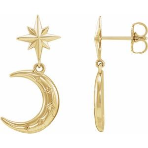 14K Yellow Gold 24.83 X 11.47 Mm Pair Friction Backs Polished Crescent Moon Dangle Earrings