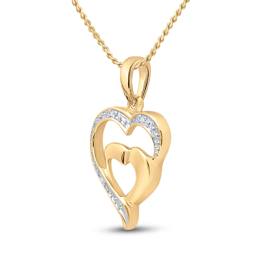 10K Yellow Gold Womens Round Diamond Heart Pendant .01 Cttw, Length: 0.59 In, Width: 0.35 In
