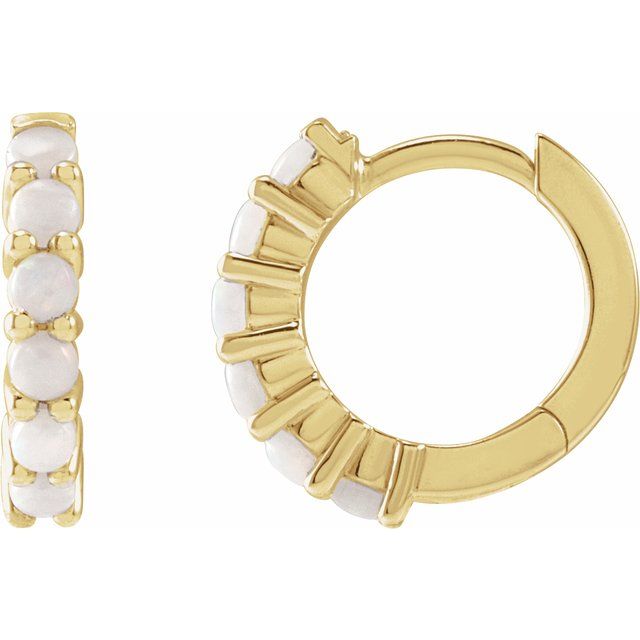 14K Yellow Or White Or Rose Gold Round Hinged Polished Natural Cabochon Hinged Hoop Earrings