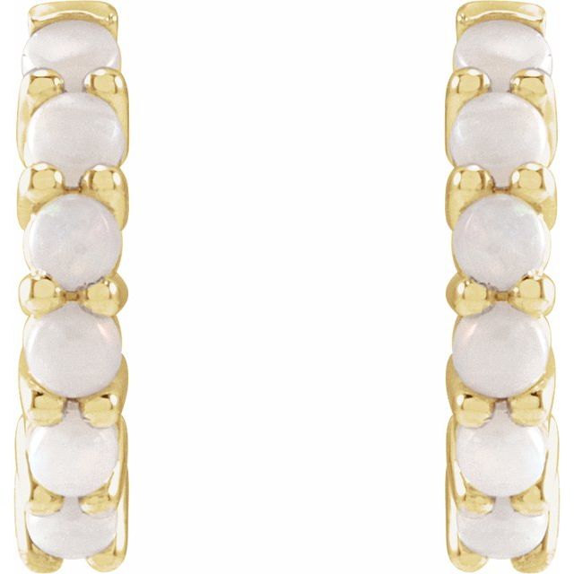 14K Yellow Or White Or Rose Gold Round Hinged Polished Natural Cabochon Hinged Hoop Earrings