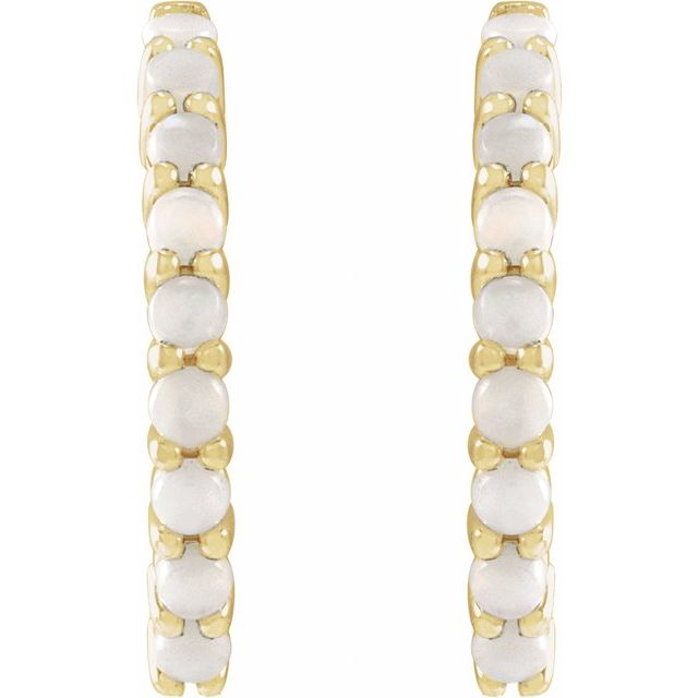 14K Yellow Or White Or Rose Gold Round Hinged Polished Natural Cabochon Hinged Hoop Earrings