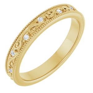 14K Yellow Gold Round 1.2 Mm G-H Si2-Si3 1/10 Ctw Natural Diamond Floral Band Size 7
