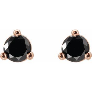 14K Rose Gold Round 5Mm Opaque, Black 1 1/8 Ctw Natural Black Diamond 3-Prong Friction Back Earrings