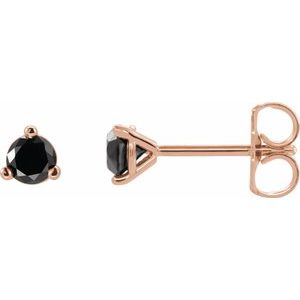 14K Rose Gold Round 5Mm Opaque, Black 1 1/8 Ctw Natural Black Diamond 3-Prong Friction Back Earrings