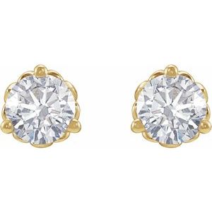 14K Yellow Gold Round 4Mm Si1-Si2, Gh 1/2 Ctw Lab-Grown Diamond 3-Prong Fleur-De-Lis Friction Back Earrings