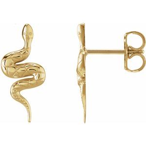 14K Yellow Gold 16.05 X 7.3 Mm Pair Friction Backs Included Polished Snake Earrings