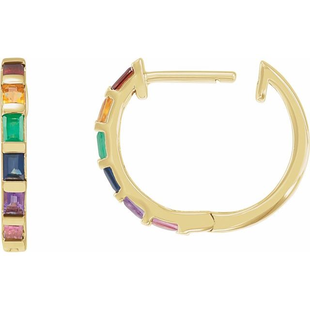14K Yellow Or White Gold Straight Baguette 2.5 X 1.7 Mm Hinged Polished Natural Multi-Gemstone Hoop Earrings