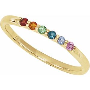 14K Yellow Gold Round 1.75 Mm Natural Multi-Gemstone Stackable Ring Size 7