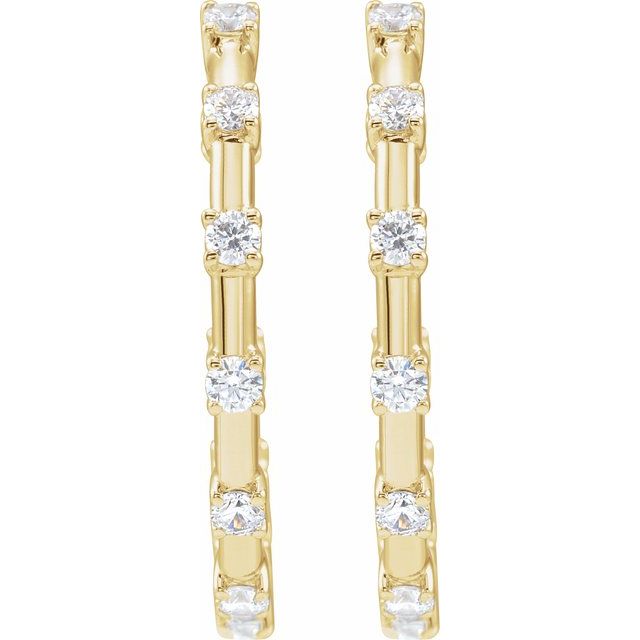 14K Yellow Or White Gold Round 25.14 Mm 2.5 Mm 2.1Mm Si1-Si2, Gh Pair Hinged Polished 1 Ctw Lab-Grown Diamond Hoop Earrings