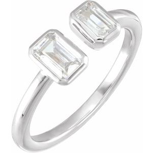 14K White Gold Lab-Grown Diamond Emerald 5 X 3.5 Mm Lab-Grown Diamond Polished 1 Ctw Lab-Grown Diamond 2-Stone Ring Size 7
