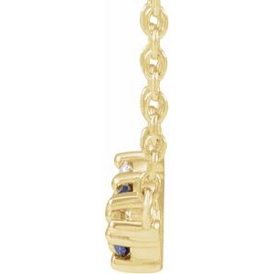 14K Yellow Gold Round 2 Mm I1, G-H Polished Lab-Grown Blue Sapphire And .05 Ctw Natural Diamond Three-Stone Bar 18" Necklace