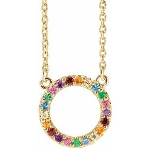 14K Yellow Gold Round 1 Mm Natural Multi-Gemstone Circle Necklace?, Length: 16 In