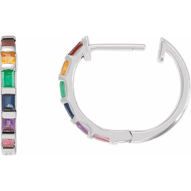 14K Yellow Or White Gold Straight Baguette 2.5 X 1.7 Mm Hinged Polished Natural Multi-Gemstone Hoop Earrings