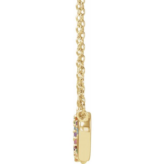 14K Yellow Gold Round 1 Mm 18 In Polished Natural Multi-Gemstone Double Interlocking Heart Necklace