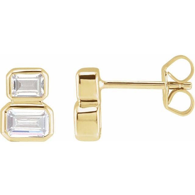 14K Yellow Gold Emerald 4.5 X 3 Mm Friction Backs Polished 1 Ctw Lab-Grown Diamond Earrings