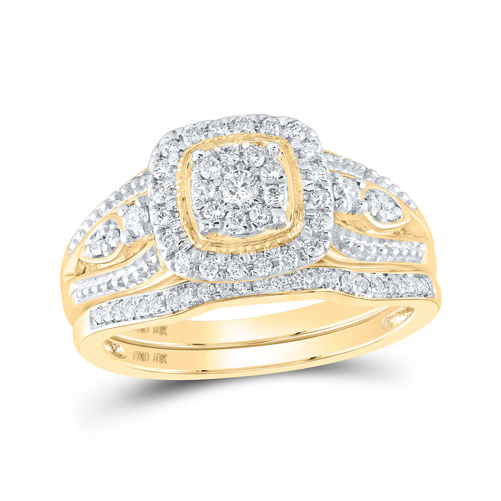 10K Yellow Gold Round Diamond Bridal Wedding Ring Band Set 3/8 Cttw, Womens Size: 5-10