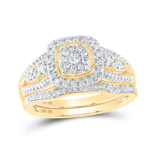 10K Yellow Gold Round Diamond Bridal Wedding Ring Band Set 3/8 Cttw, Womens Size: 5-10