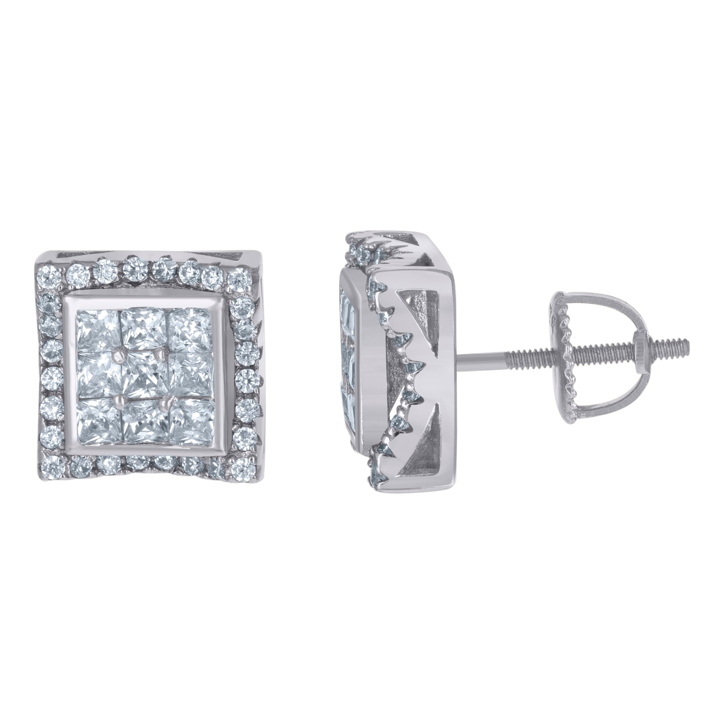Sterling Silver Or Yellow-Tone Unisex Princess-Cut Cubic-Zirconia Square Fashion Stud Earrings