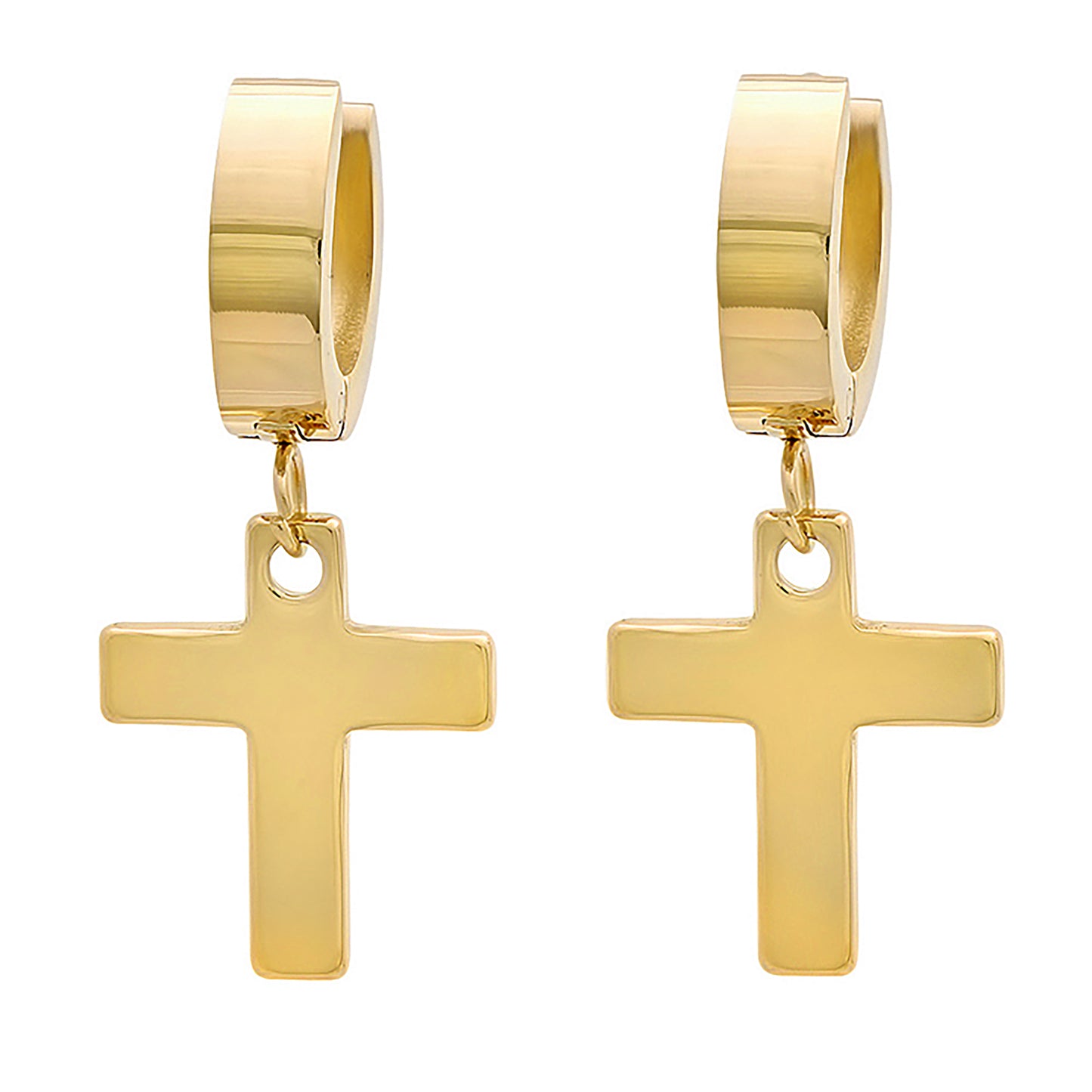 Stainless Steel Mens Cross Religious Dangler Hoop Earrings