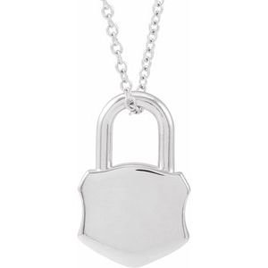 Sterling Silver 15.29 X 10.05 Mm 16-18 In Polished Engravable Lock Necklace