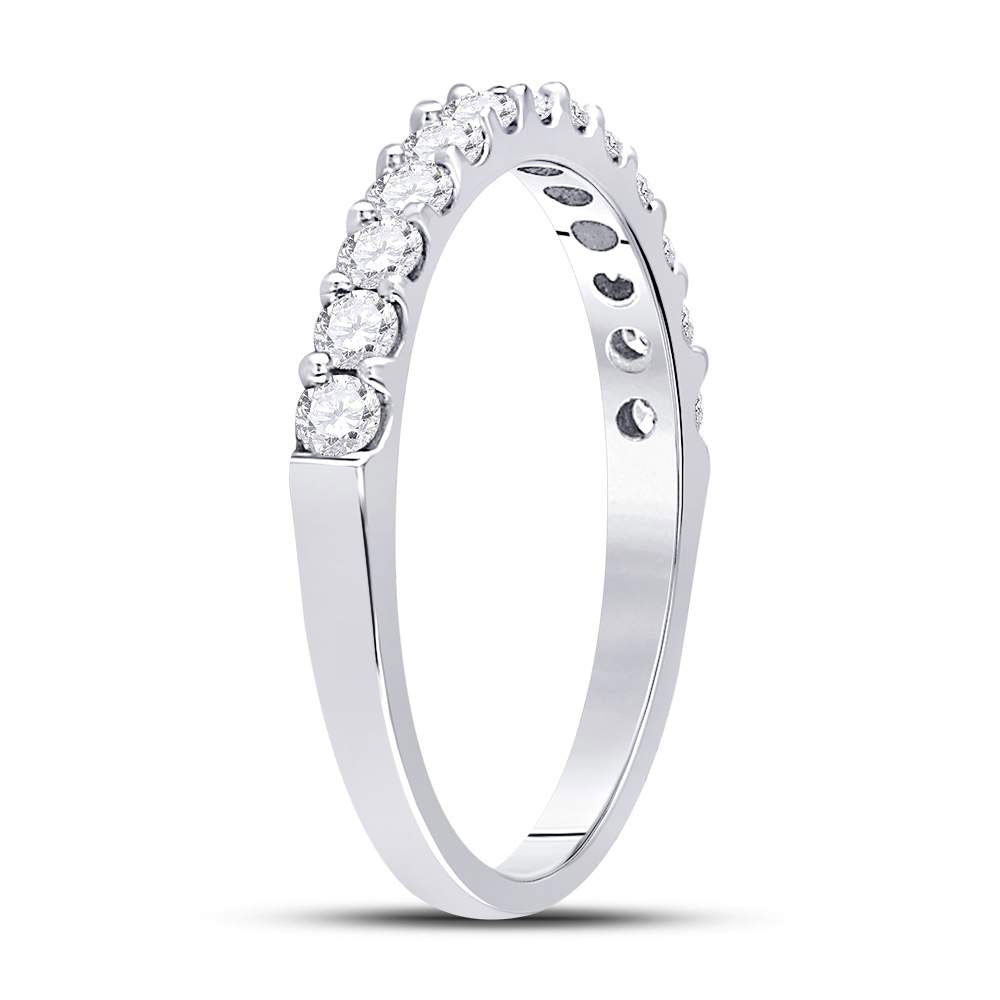 14K White Gold Womens Round Diamond Single Row Wedding Band 1/2 Cttw, Womens Size: 5-10