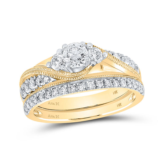14K Yellow Gold Round Diamond Bridal Wedding Ring Band Set 7/8 Cttw, Womens Size: 5-10