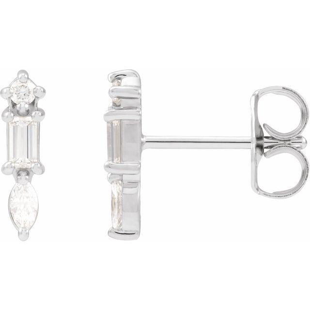 14K White Gold Pair Friction Back Polished 1/6 Ctw Natural Diamond Bar Earrings