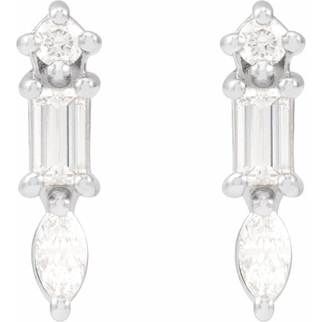14K White Gold Pair Friction Back Polished 1/6 Ctw Natural Diamond Bar Earrings