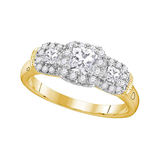 14K Yellow Gold Princess Diamond 3-stone Bridal Wedding Engagement Ring 3/4 Cttw, Womens Size: 5-10