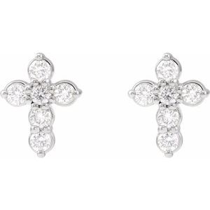 14K White Gold Round 1.5 Mm 1/6 Ctw Lab Grown Diamond Cross Earrings